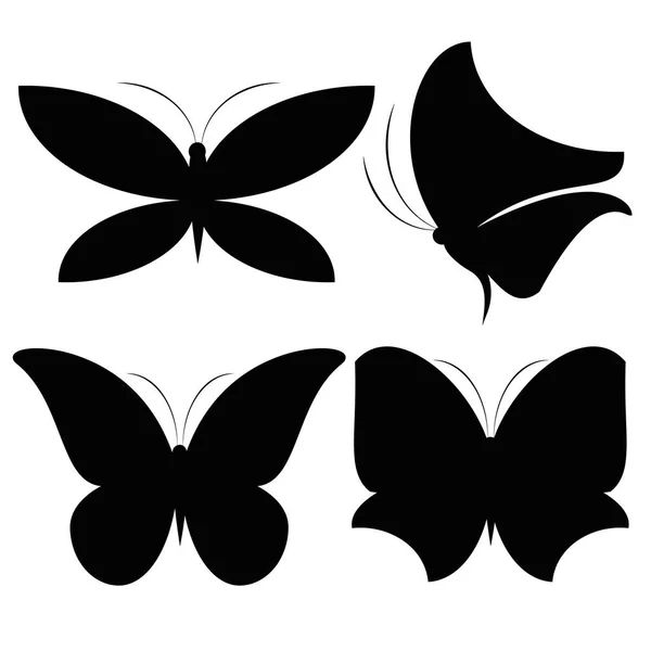 Ilustración Vectorial Mariposas Negras Aisladas Sobre Fondo Blanco — Vector de stock