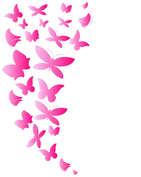 Färgglada Vektorillustration Vackra Rosa Fjärilar Isolerad Vit Bakgrund — Stock vektor