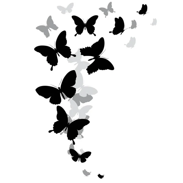 Ilustración Vectorial Mariposas Negras Aisladas Sobre Fondo Blanco — Vector de stock