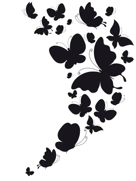 Vector Illustration Black Butterflies Isolated White Background — Stock Vector