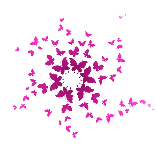 Ilustración Vectorial Colorida Hermosas Mariposas Rosadas Aisladas Sobre Fondo Blanco — Vector de stock