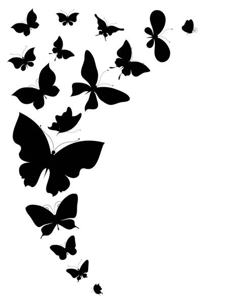 Ilustración Vectorial Mariposas Negras Aisladas Sobre Fondo Blanco — Vector de stock