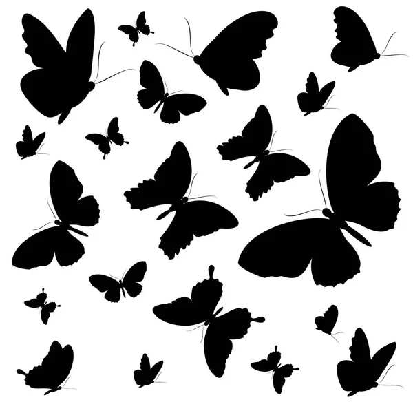 Ilustración Vectorial Mariposas Negras Aisladas Sobre Fondo Blanco — Vector de stock