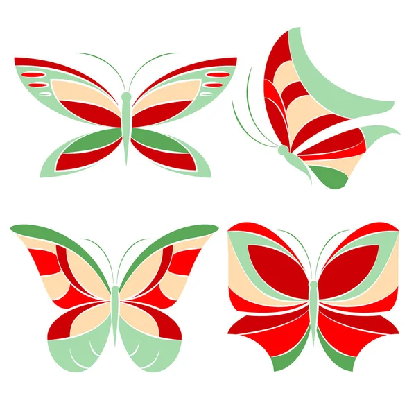 Bunte Vektor Illustration Der Schönen Schmetterlinge Auf Weißem Hintergrund Isoliert — Stockvektor