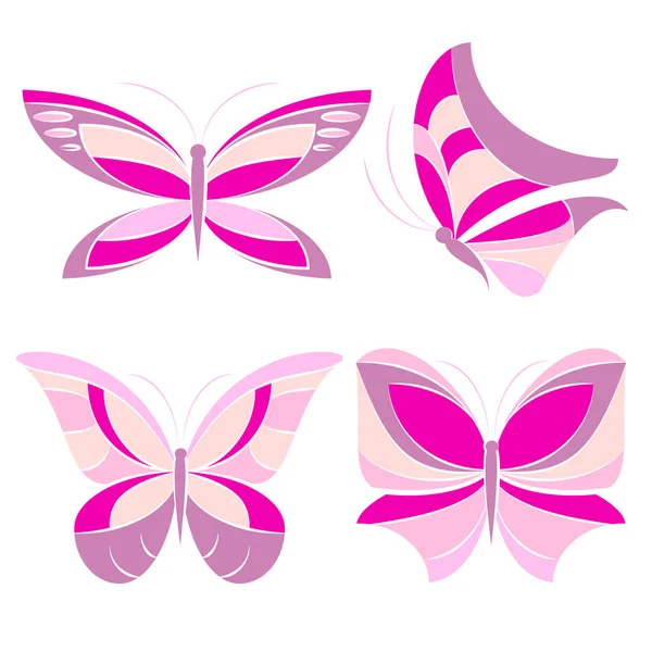 Ilustración Vectorial Colorida Hermosas Mariposas Rosadas Aisladas Sobre Fondo Blanco — Vector de stock