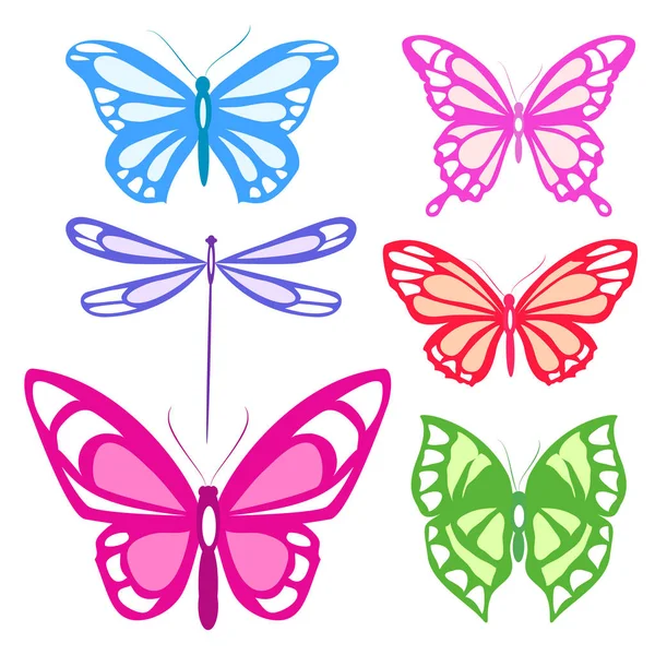 Színes Vektoros Illusztráció Gyönyörű Pillangók Beállítása Elszigetelt Fehér Háttér — Stock Vector