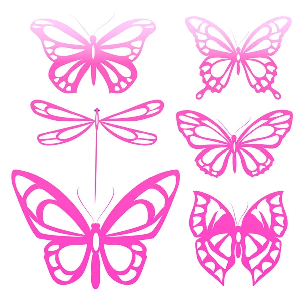 Ilustracja Wektorowa Kolorowe Piękne Różowe Motyle Białym Tle — Wektor stockowy