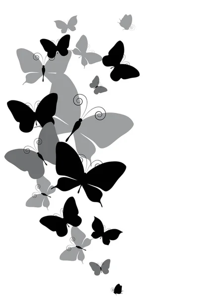 Illustration Vectorielle Papillons Noirs Isolés Sur Fond Blanc — Image vectorielle