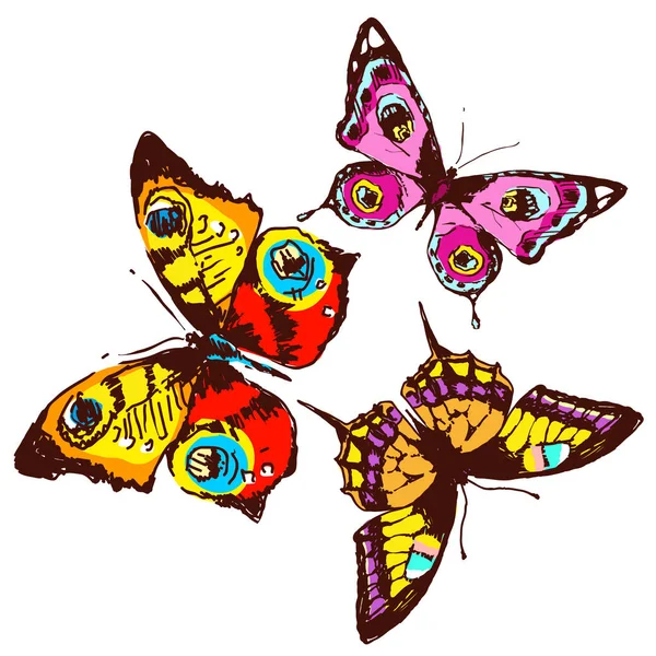 Barevné Vektorové Ilustrace Krásných Motýlů Sada Izolovaných Bílém Pozadí — Stockový vektor