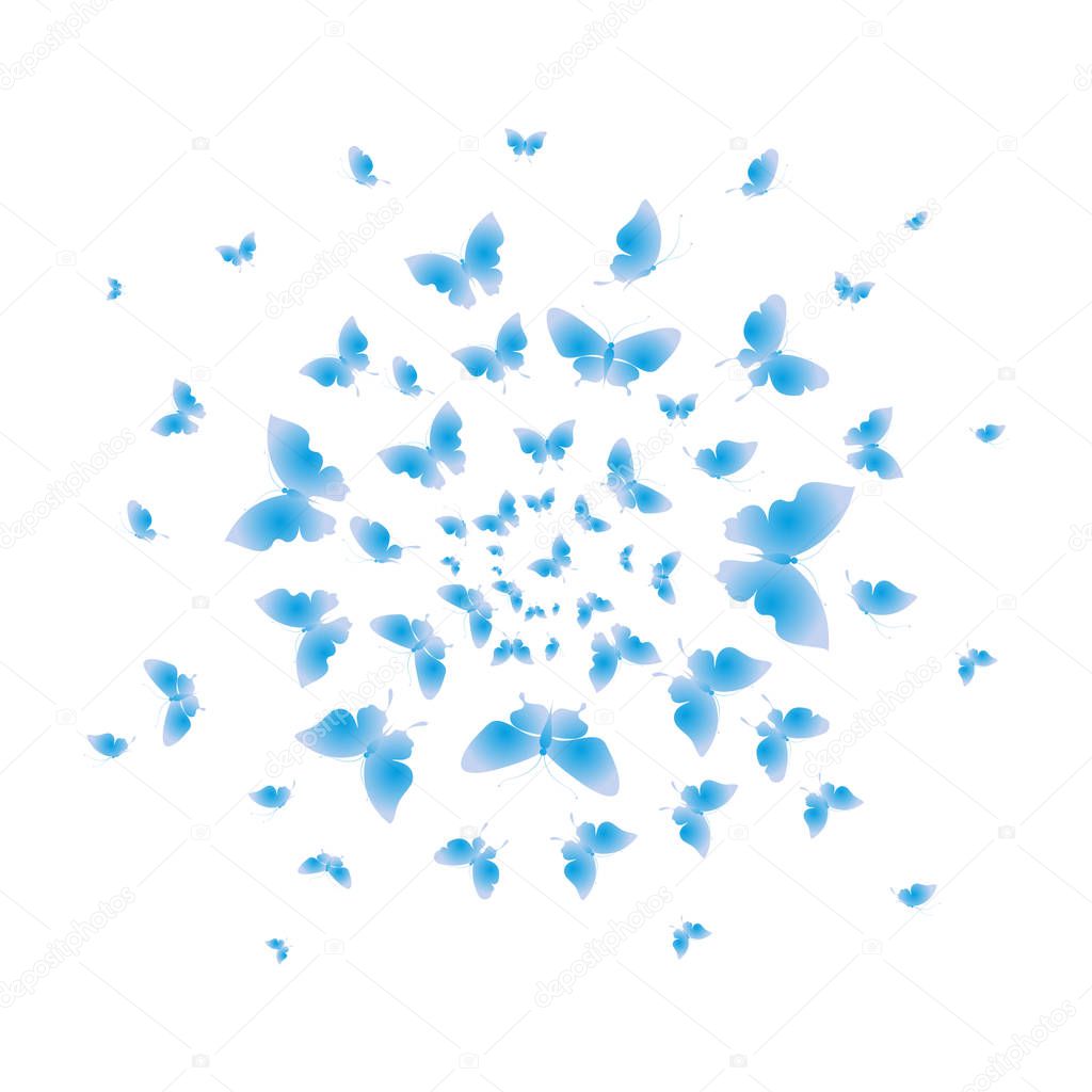 Colorful vector illustration of beautiful blue butterflies isolated on white background