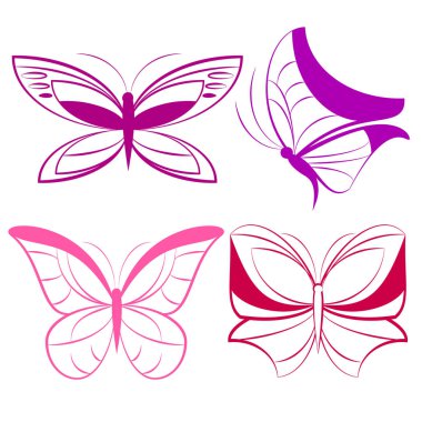 Beyaz arka plan, vektör, illüstrasyon izole renkli uçan kelebekler koleksiyonu ile posta kartı 