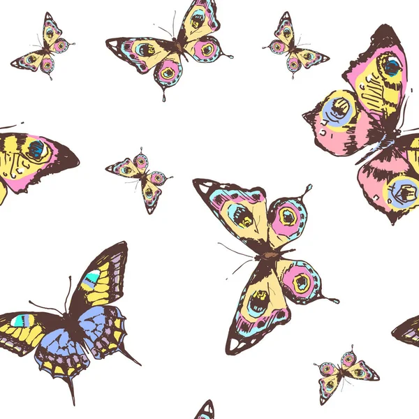 Tarjeta Postal Con Colección Mariposas Voladoras Colores Aislados Sobre Fondo — Archivo Imágenes Vectoriales