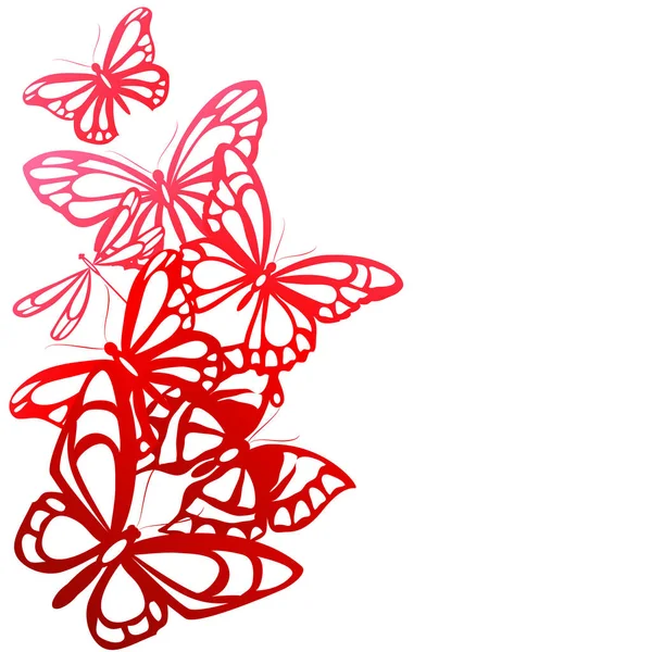 明信片与五颜六色的飞行蝴蝶收集在白色背景 例证隔绝了 — 图库矢量图片
