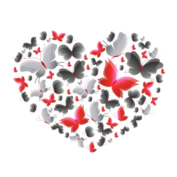 Φέρουν Πολύχρωμες Πεταλούδες Μορφή Της Καρδιάς Απομονώνονται Λευκό Φόντο Διάνυσμα — Διανυσματικό Αρχείο