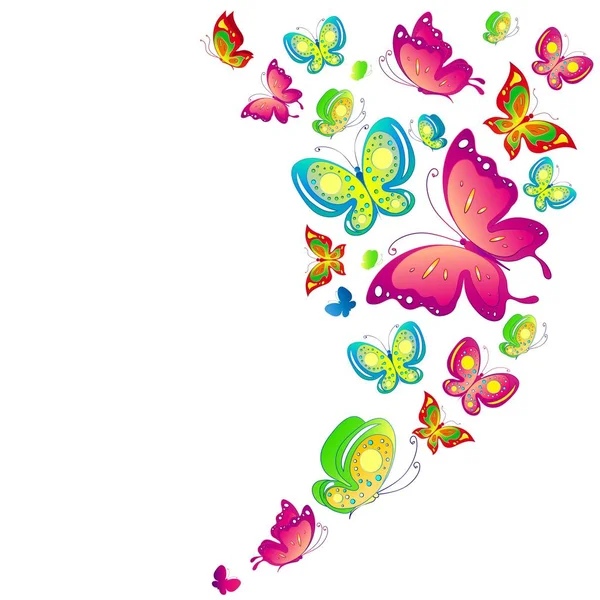 Carte Postale Avec Collection Papillons Volants Colorés Isolés Sur Fond — Image vectorielle