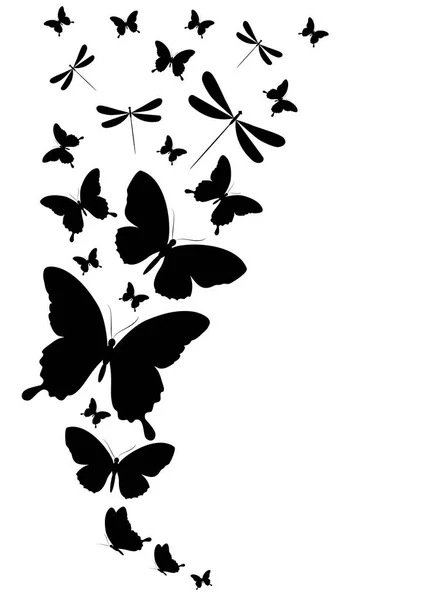 Pocztówka Kolekcji Black Latające Motyle Białym Tle Białym Tle Wektor — Wektor stockowy