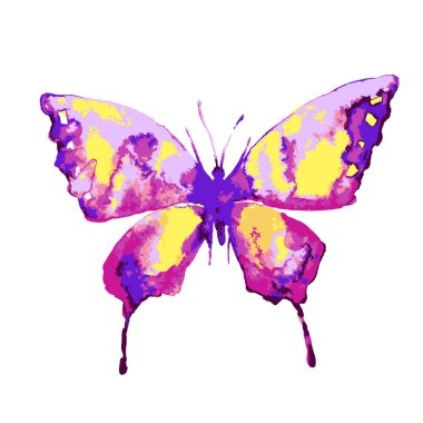 Beyaz arka plan, vektör, illüstrasyon izole güzel pembe suluboya kelebek