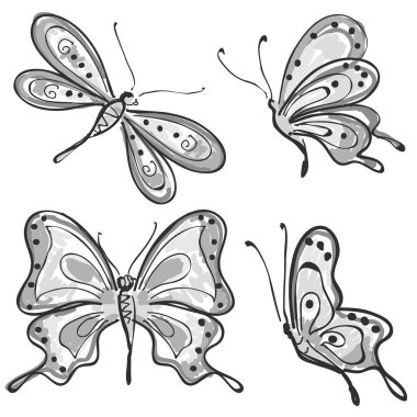 posta kartı uçan kelebekler ve beyaz arka plan, vektör, illüstrasyon izole yusufçuk kroki ile