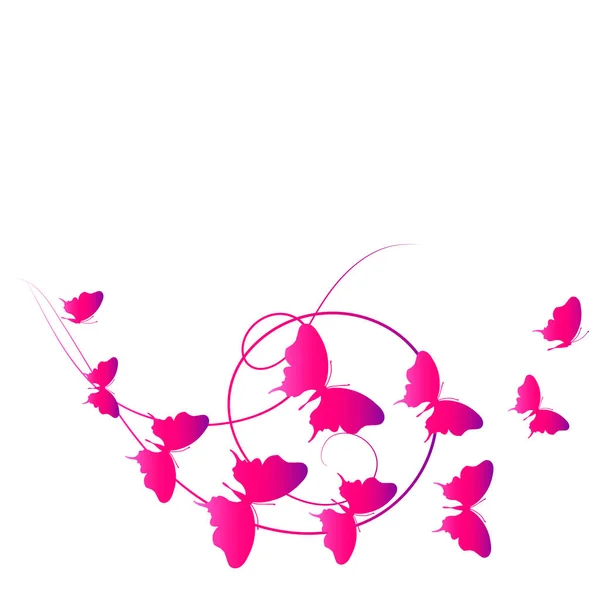 Colección Mariposas Voladoras Color Rosa Con Remolinos Decorativos Aislados Sobre — Archivo Imágenes Vectoriales