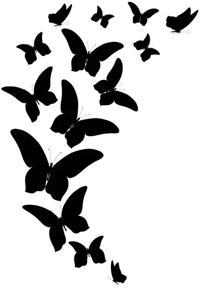 ブラック白背景 ベクトル イラストに分離された蝶の飛翔のコレクションと郵便局のカード — ストックベクタ