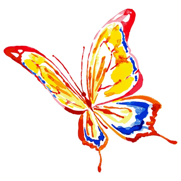Φωτεινή Πεταλούδα Ακουαρέλα Απομονώνονται Λευκό Φόντο Διάνυσμα Εικονογράφηση — Διανυσματικό Αρχείο