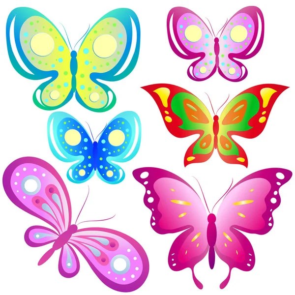 Postal Card Collection Colorful Flying Butterflies Isolated White Background Vector — Stock Vector