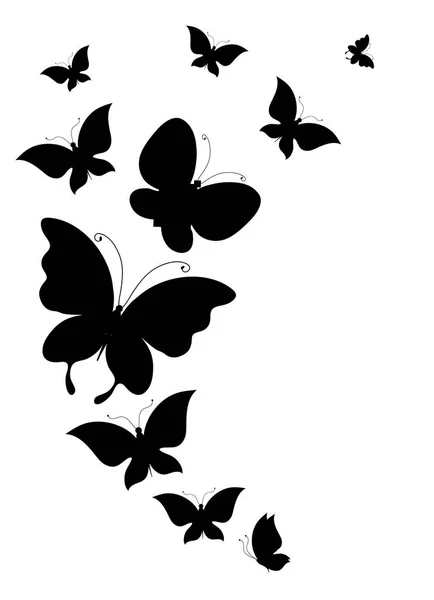 Postal Card Collection Black Flying Butterflies Isolated White Background Vector — Stock Vector