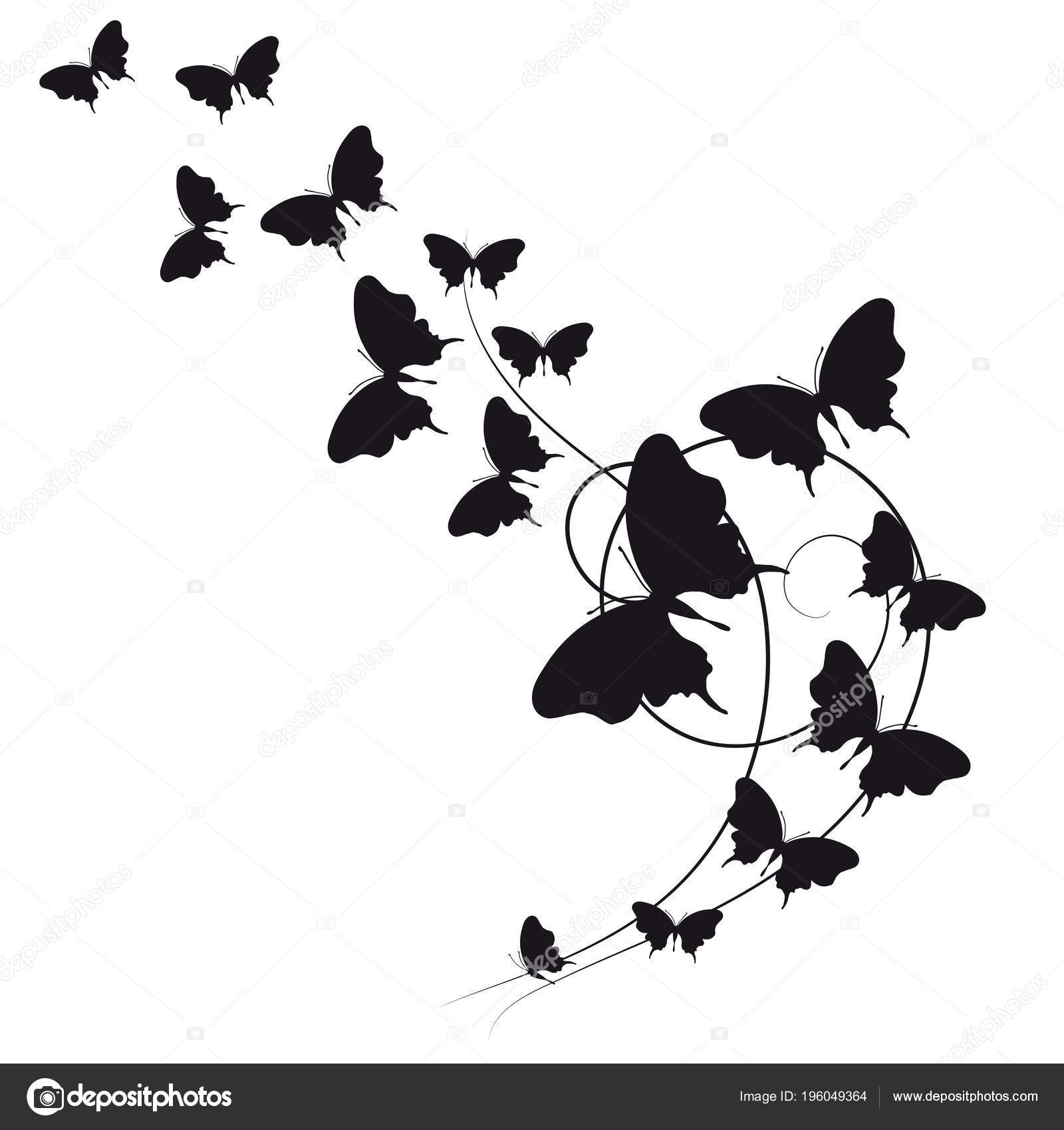 Fliegende schmetterlinge silhouette schwarz set isoliert auf