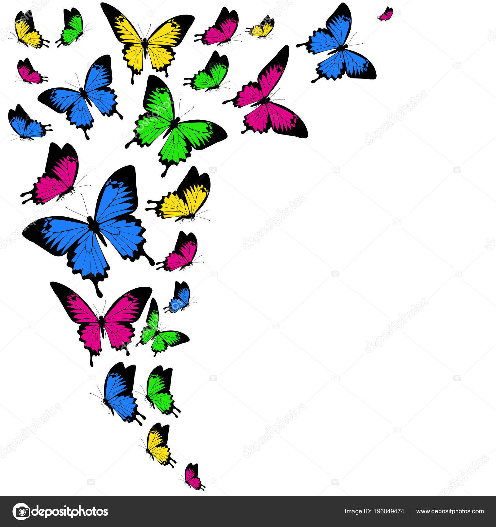 Bunte fliegende Schmetterlinge isoliert auf weißem Hintergrund