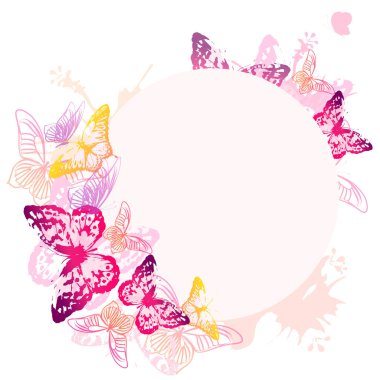 düğün davetiye kartı yuvarlak kare, vektör, illüstrasyon ve güzel kelebek koleksiyonu ile 