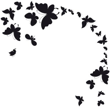 siyah beyaz arka plan, vektör, illüstrasyon izole kelebekler uçan koleksiyonu ile posta kartı