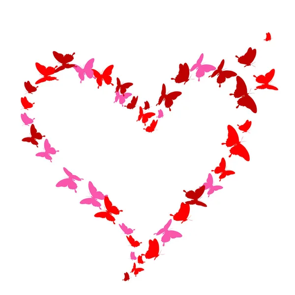 Tarjeta Felicitación San Valentín Con Mariposas Color Rosa Forma Corazón — Vector de stock