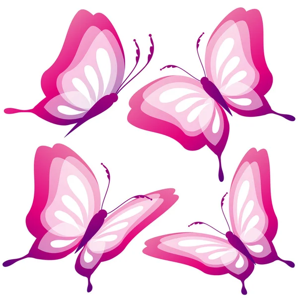 婚礼邀请卡与一套粉红色的飞蝴蝶孤立在白色背景 — 图库矢量图片