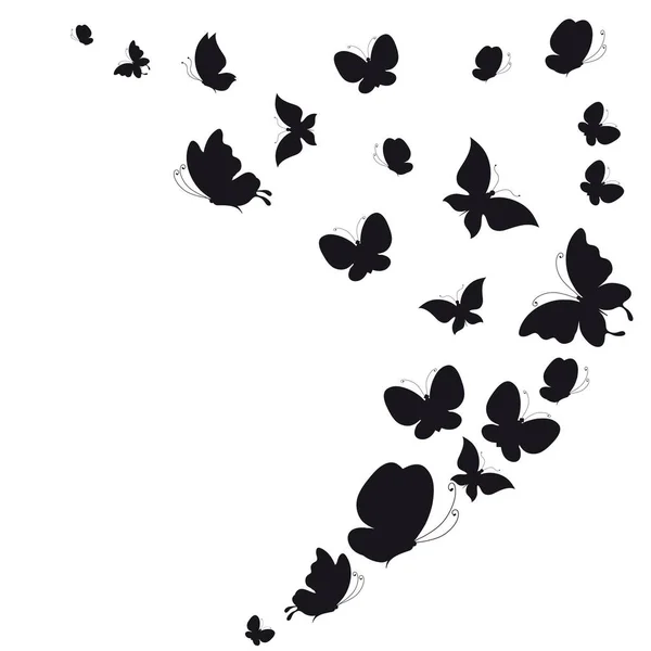Post Kort Med Samling Svart Flygande Fjärilar Isolerad Vit Bakgrund — Stock vektor