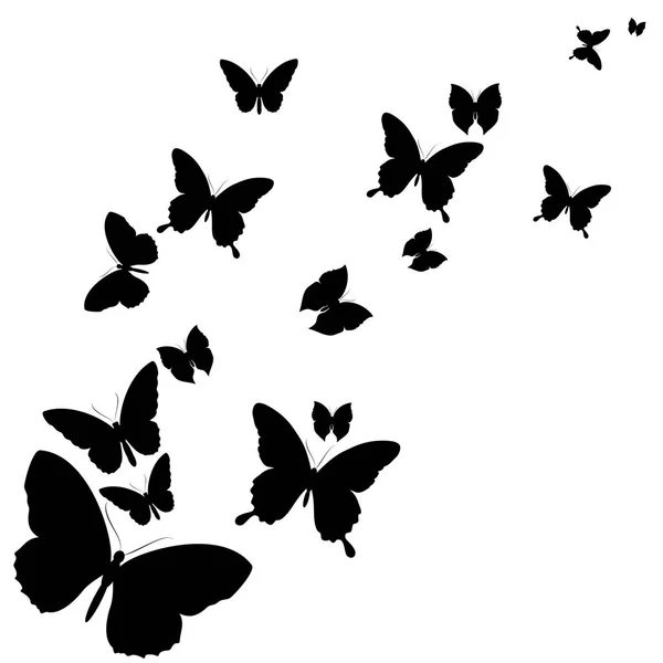 Post Kort Med Samling Svart Flygande Fjärilar Isolerad Vit Bakgrund — Stock vektor