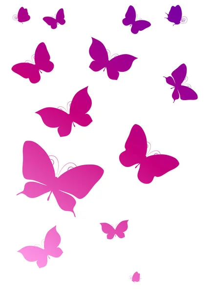 邮政卡与一套粉红色飞蝴蝶孤立在白色背景 — 图库矢量图片