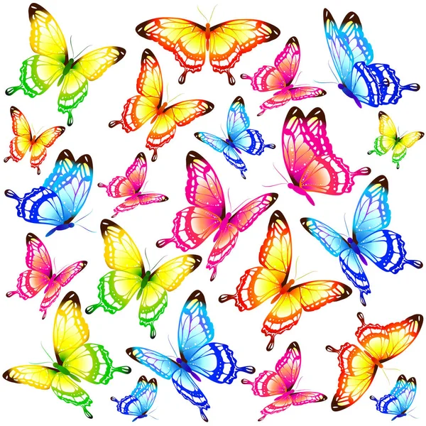 Tarjeta Postal Con Colección Mariposas Voladoras Colores Aislados Sobre Fondo — Vector de stock