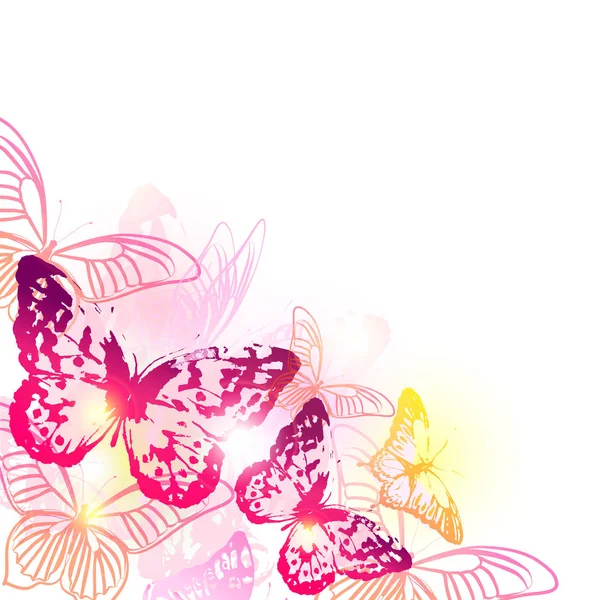 Pohlednice Kolekce Barevné Létající Motýli Izolovaných Bílém Pozadí Vektor Ilustrace — Stockový vektor