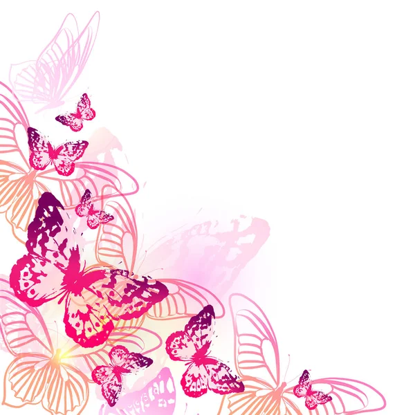 Beyaz arka plan, vektör, illüstrasyon izole renkli uçan kelebekler koleksiyonu ile posta kartı