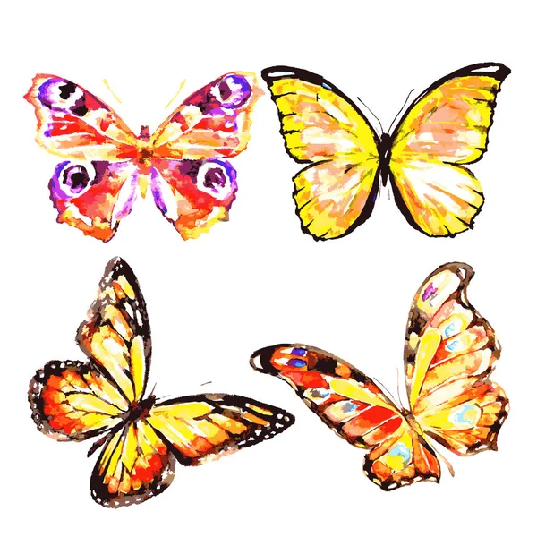 白背景 ベクトル イラストに分離されたカラフルな空飛ぶ蝶のコレクションを持つ郵便局のカード — ストックベクタ