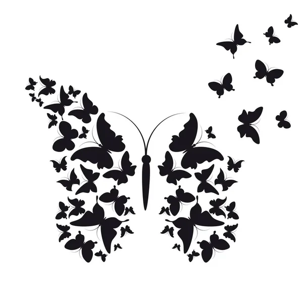 Летящие Черные Бабочки Виде Большой Бабочки Изолированы Белом Фоне Вектор — стоковый вектор