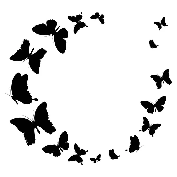 Flying Black Butterflies Form Circle Isolated White Background Vector Illustration — Stock Vector