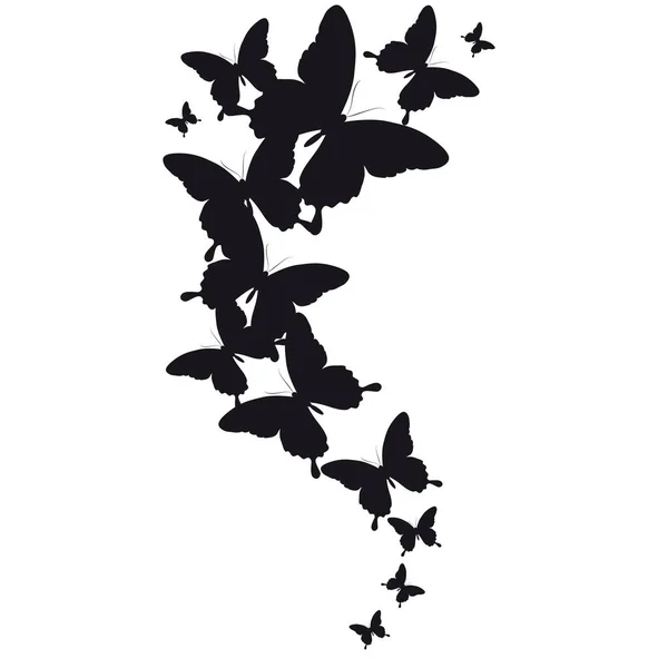 Carte Postale Avec Collection Papillons Volants Noirs Isolés Sur Fond — Image vectorielle