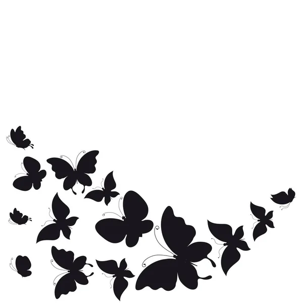 Поштова Листівка Колекцією Чорних Літаючих Метеликів Ізольовані Білому Тлі Вектор — стоковий вектор