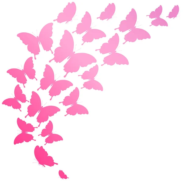 Почтовая Открытка Набором Розовых Летающих Бабочек Белом Фоне Вектор Иллюстрация — стоковый вектор