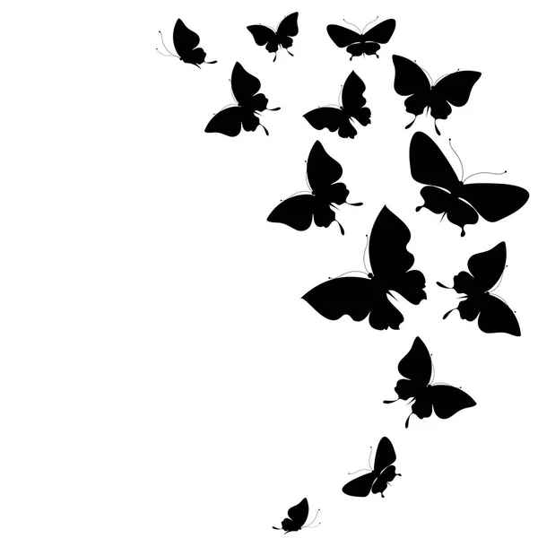 Pohlednice Kolekce Černé Létající Motýli Izolovaných Bílém Pozadí Vektor Ilustrace — Stockový vektor