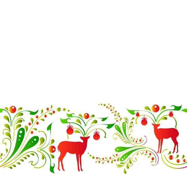 Tarjeta Felicitación Con Ciervos Navidad Con Cuernos Decorados Vector Ilustración — Vector de stock