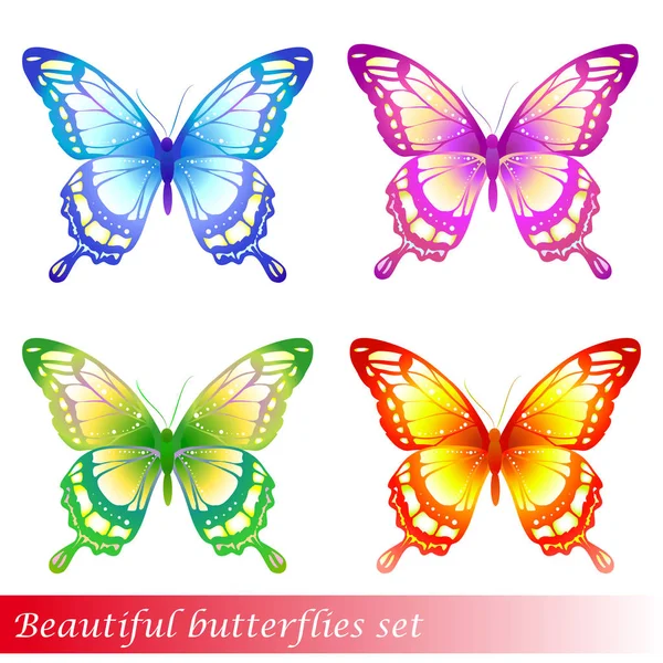 Postal Card Collection Colorful Flying Butterflies Isolated White Background Vector — Stock Vector