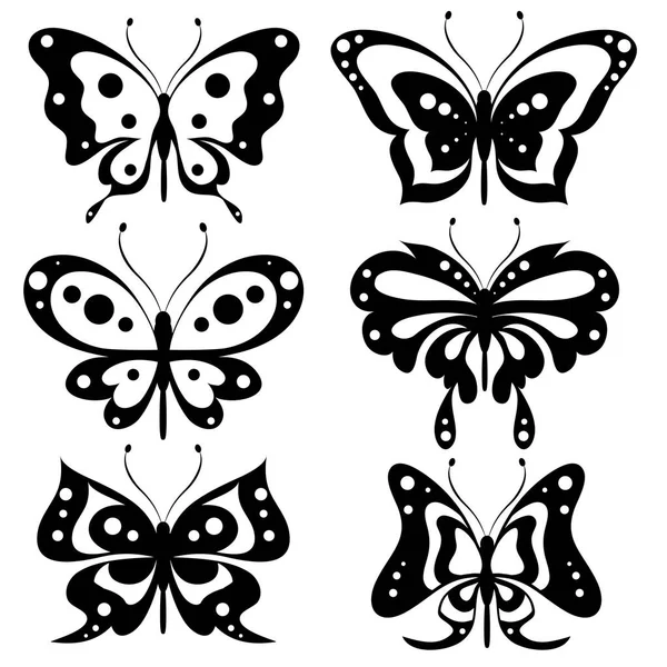 Sketch Summer Black Butterflies Isolated White Background Vector Illustration — Stock Vector