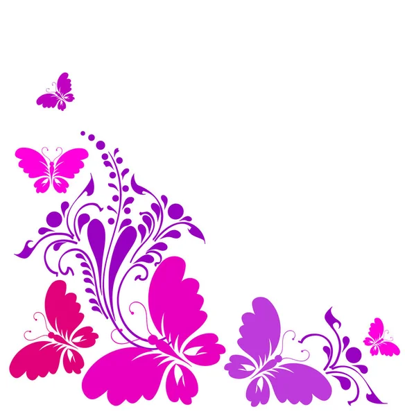 Sammlung Fliegender Schmetterlinge Mit Pflanzen Auf Weißem Hintergrund Vektor Illustration — Stockvektor